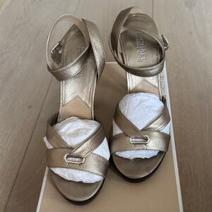 MICHAEL Michael Kors Metallic Gold Leather Ankle-Strap Heels
